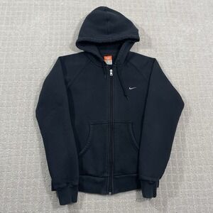Vintage Black Nike Swoosh Full Zip Women's Medium Y2K Hoodie Sweatshirt